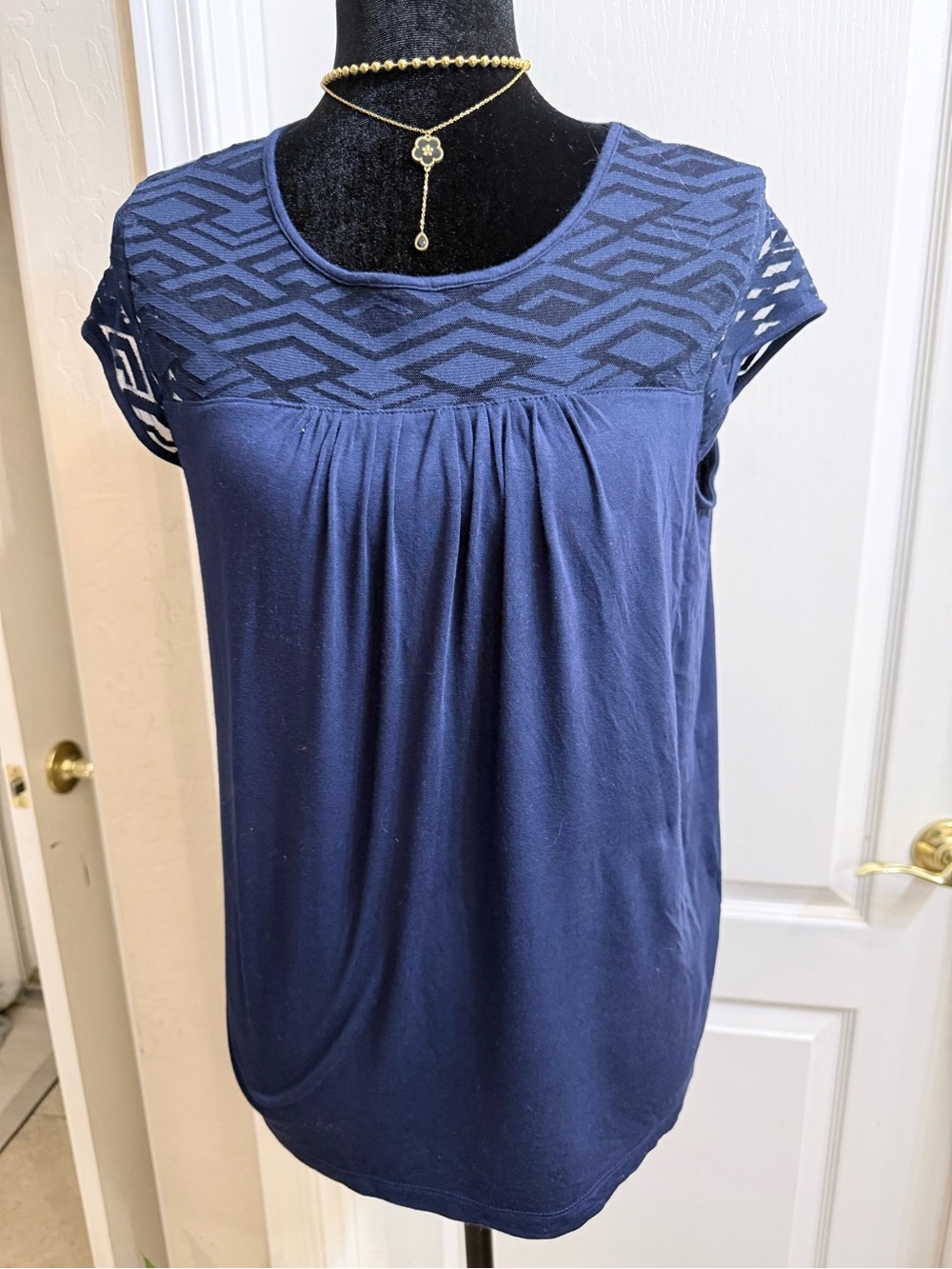 Banana Republic Navy Geometric Lace Yoke Blouse